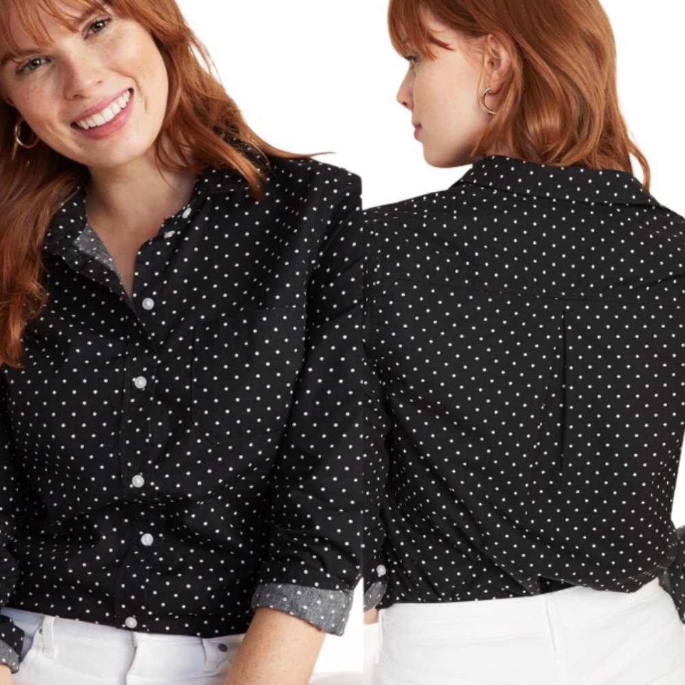 OLD NAVY The Classic Black Polka Dot Button Down Shirt Small Retro Chic